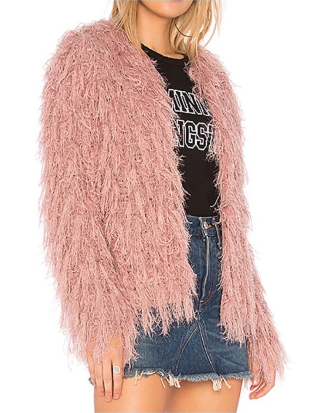 J.O.A. Pink Shaggy Open-Front Cardigan